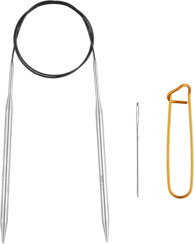 Stithoo Circular Knitting Needles 40inch (100cm) Stainless Steel Round Knitting Needles Size US 10.5 (6.5mm) with 1 Sturdy Stitch Holder - Image 1